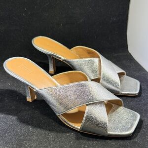 Nordstrom Rack Silver Criss-cross Slip-on Heels - Size 10